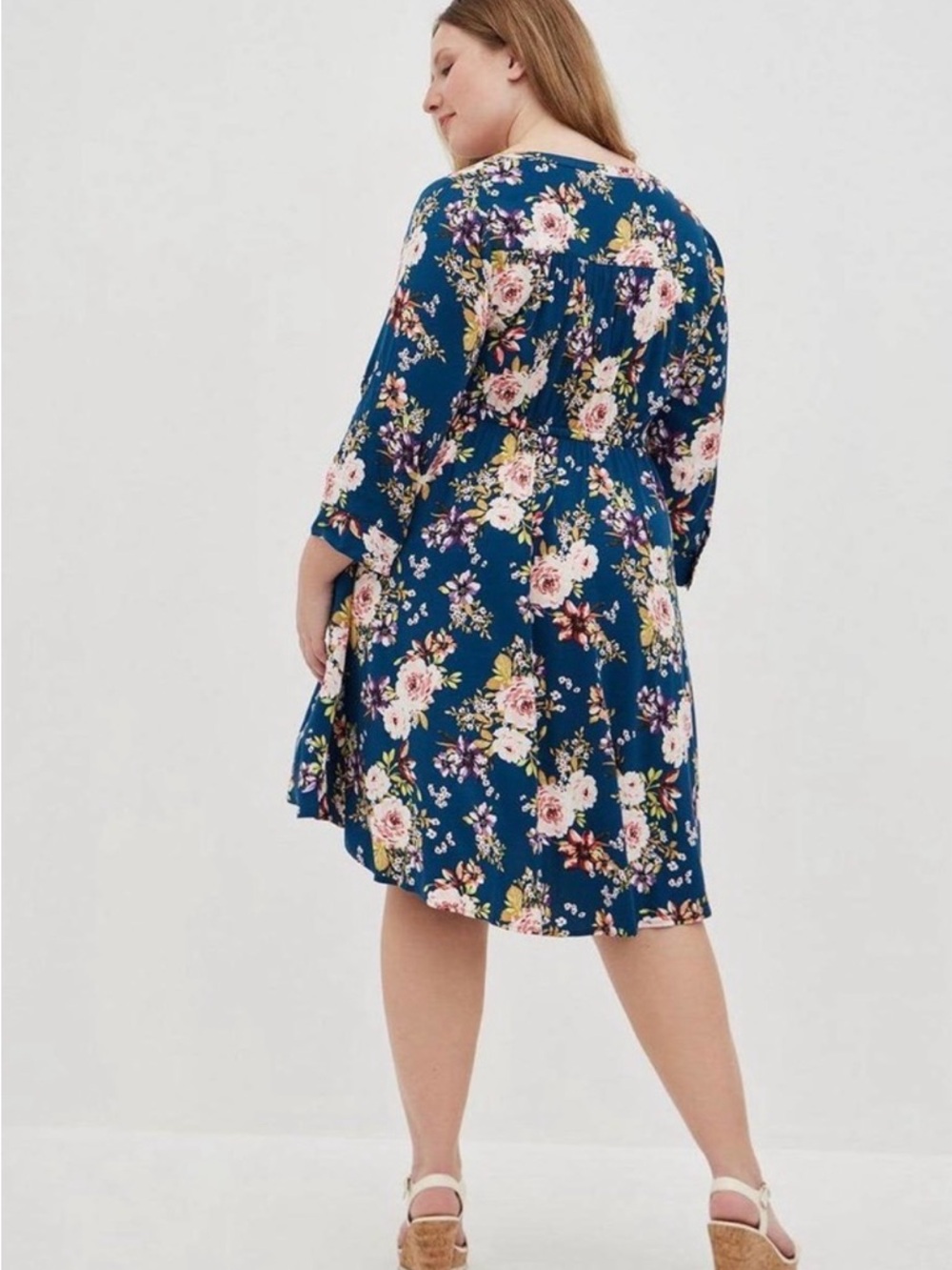 torrid Navy Floral High-Low Dress with Pink & Cream Roses - Picture 2 of 8